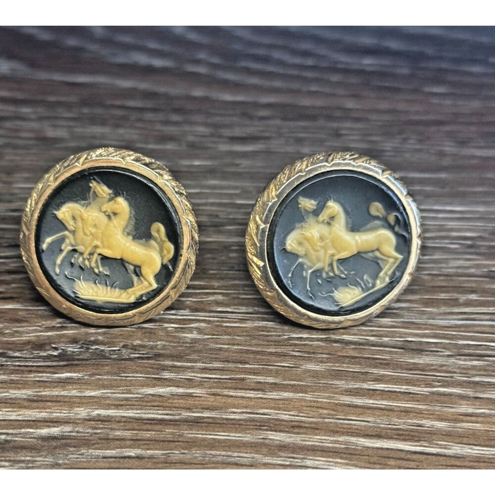 VTG Dante Incolay Cameo Cufflinks Wild Horses Museum Masterpiece Collection